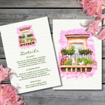 Watercolor Old Town Balcony Mexican Wedding