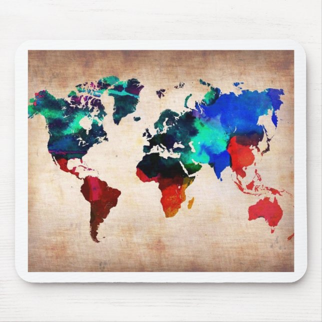 Watercolor old world map cute mouse mat (Front)