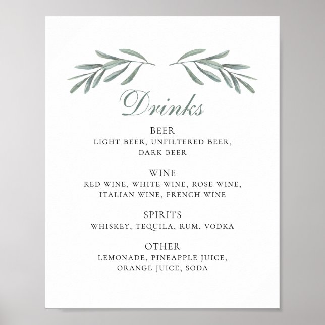 Watercolor olive alcohol drinks. Italian wedding Poster (Front)