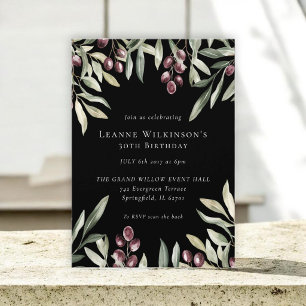 Watercolor Olive Berry Black 30th Birthday Invitation