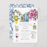 Watercolor Olive Blue tile Greece Wedding  Invitation<br><div class="desc">Watercolor Olive Citrus Santorini Blue Tile Mediterranean</div>