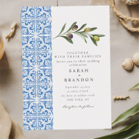 Watercolor Olive Blue tile Mediterranean Wedding