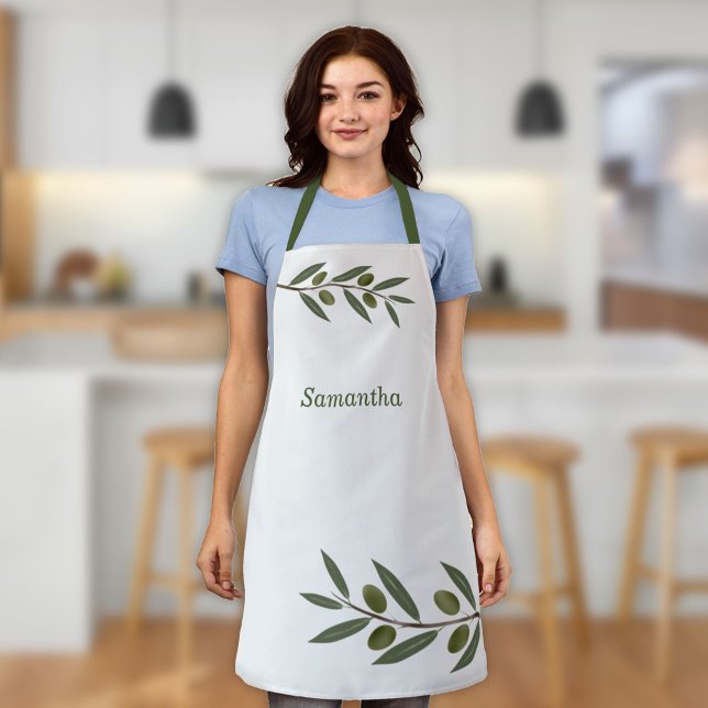 Watercolor Olive Branch Apron (Watercolor Olive Branch Apron)