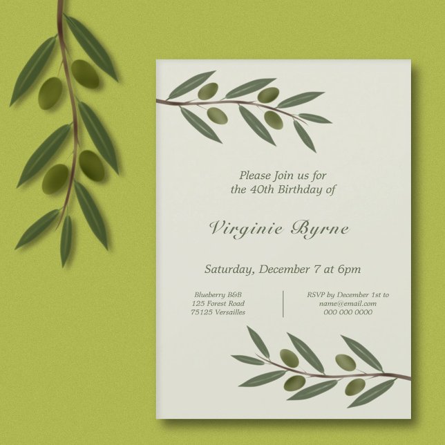 Watercolor Olive Branch Birthday Invitation (Watercolor Olive Branch Birthday Invitation)