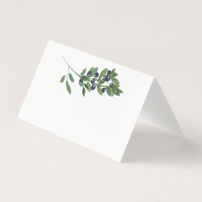 Watercolor Olive Branch Boho Wedding Seating Card (Front)