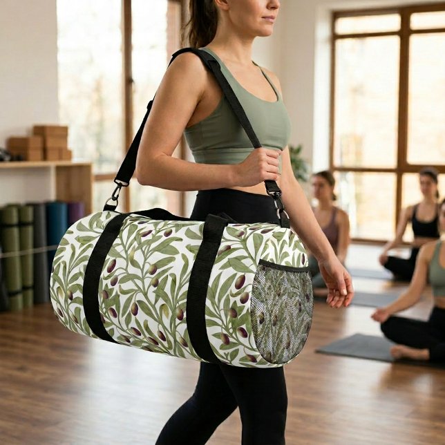 Watercolor Olive Branch Botanical Pattern Duffle Bag (Watercolor Olive Branch Botanical Pattern Duffle Bag)