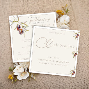 Watercolor Olive Branch Celebration of Life  Invitation