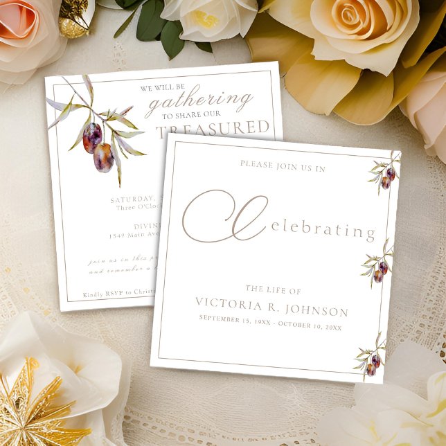 Watercolor Olive Branch Celebration of Life  Invitation (Creator Uploaded)