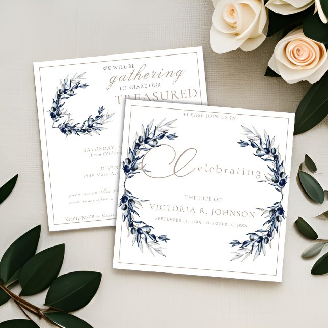 Watercolor Olive Branch Celebration of Life Invitation (Creator Uploaded)