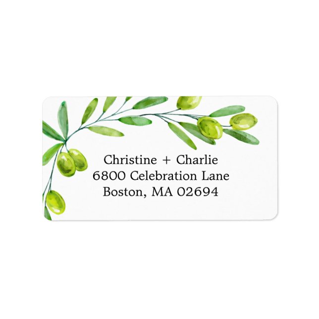 Watercolor Olive Branch Classic Typography Label (Front)