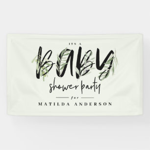 Watercolor olive branch foliage baby shower party banner