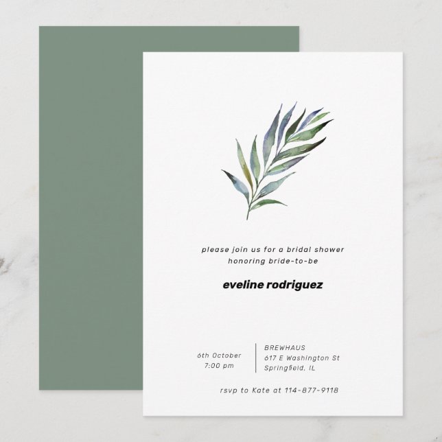 Watercolor Olive Branch Greenery Bridal Shower Invitation (Front/Back)