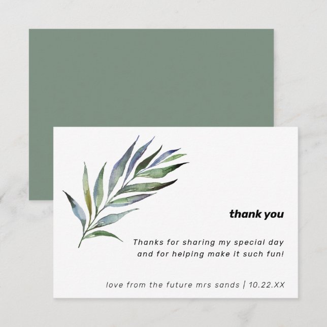 Watercolor Olive Branch Greenery Bridal Shower Thank You Card (Front/Back)