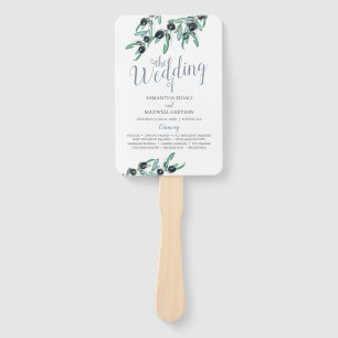 Watercolor Olive Branch Greenery Paper Wedding Fan