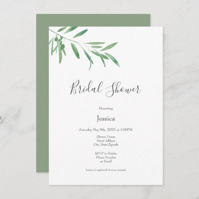 Watercolor Olive Branch Invitation (Front/Back)