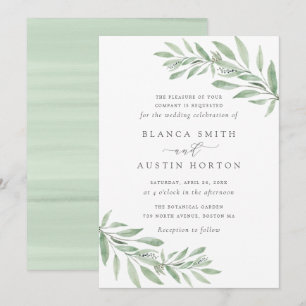 Watercolor Olive Branch Leaves Wedding Invitation
