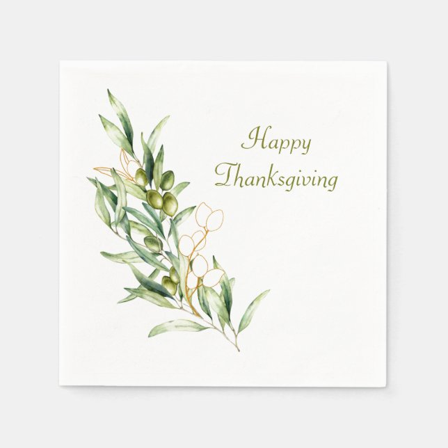 Watercolor Olive Branch Napkin (Front)