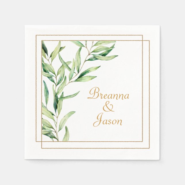 Watercolor Olive Branch Napkin (Front)
