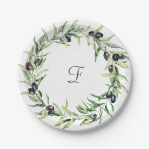 Watercolor Olive Branch Paper Plates