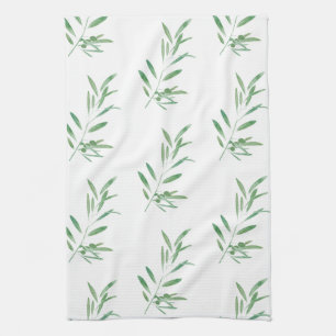 Watercolor Olive Branch Pattern Tea Towel