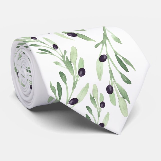 watercolor olive branch pattern tie (Rolled)