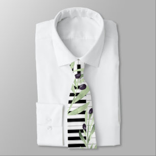 watercolor olive branch piano neck tie