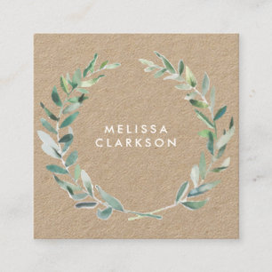 Watercolor olive branch rustic kraft professional square business card