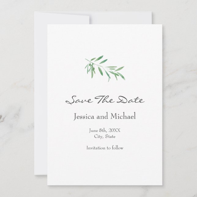 Watercolor Olive Branch Save The Date (Front)