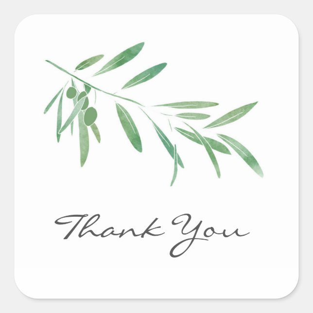 Watercolor Olive Branch Square Sticker (Front)