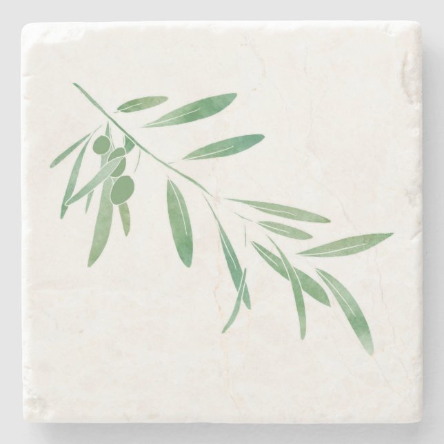 Watercolor Olive Branch Stone Coaster (Front)