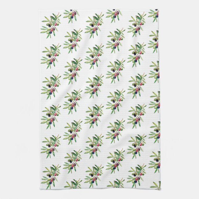 Watercolor Olive Branch Tea Towel (Vertical)