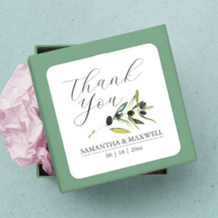 Watercolor Olive Branch Wedding Favour Square Sticker