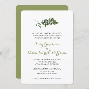 Watercolor Olive Branch   Wedding Invitation