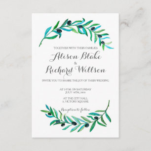 Watercolor olive branch wedding invitation card