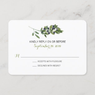 Watercolor Olive Branch   Wedding RSVP Card