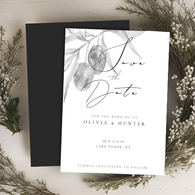 Watercolor Olive Branch Wedding Save the Date Card (Creator Uploaded)