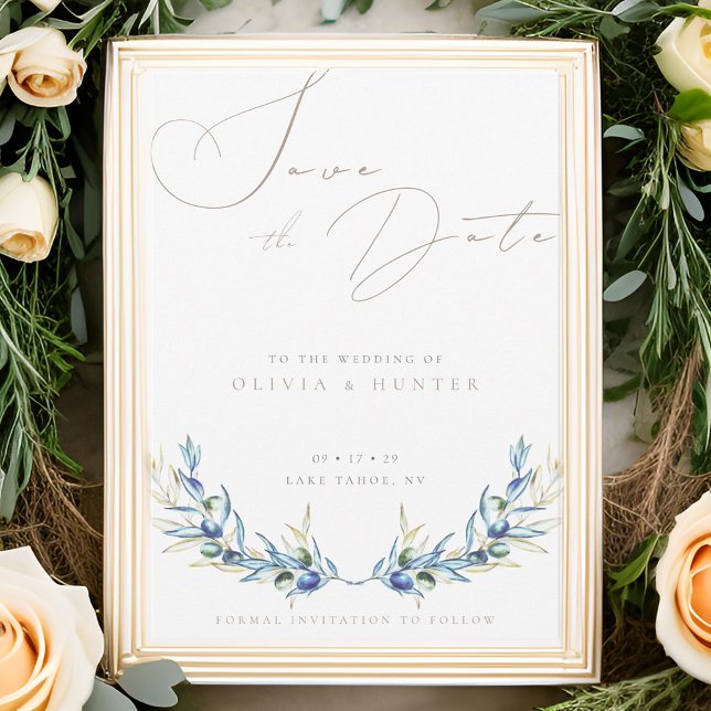 Watercolor Olive Branch Wedding Save the Date Card (Creator Uploaded)