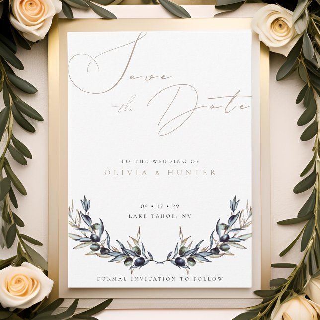 Watercolor Olive Branch Wedding Save the Date Card (Creator Uploaded)