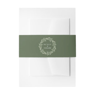 Watercolor olive branch wreath foliage wedding invitation belly band