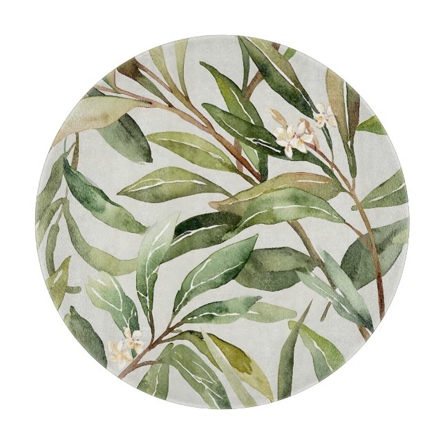 Watercolor Olive Branches Botanical Cutting Board (Front)