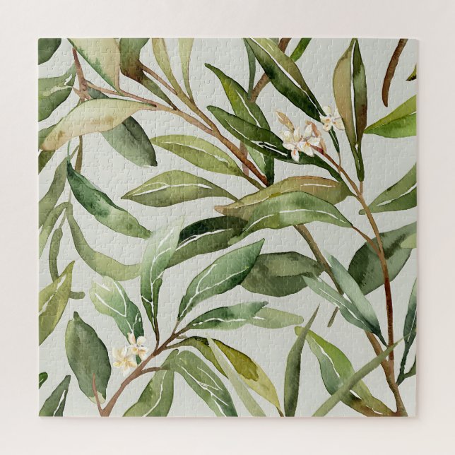 Watercolor Olive Branches Botanical Jigsaw Puzzle (Vertical)