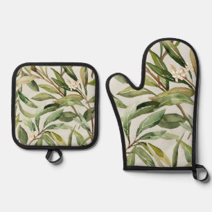 Watercolor Olive Branches Botanical Oven Mitt & Pot Holder Set