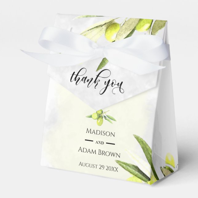 Watercolor Olive Branches Wedding Thank You Favour Box (Front Side)