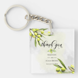 Watercolor Olive Branches Wedding Thank You Key Ring
