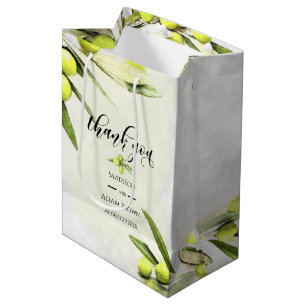 Watercolor Olive Branches Wedding Thank You Medium Gift Bag