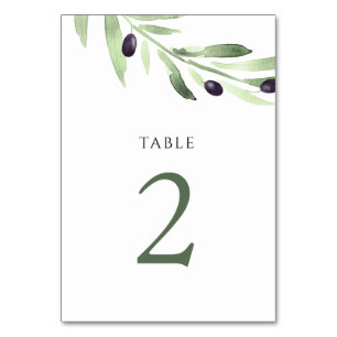 watercolor olive greenery Table Number 2