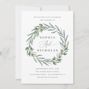 Watercolor Olive Italian Wedding Photo & QR Code Invitation