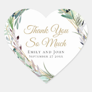 Watercolor Olive Leaf Geometric Wedding Favour Heart Sticker