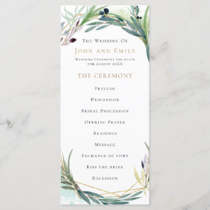 Watercolor Olive Leaves Border Wedding Programme