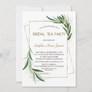 Watercolor Olive Leaves Gold Bridal Tea Party Invitation